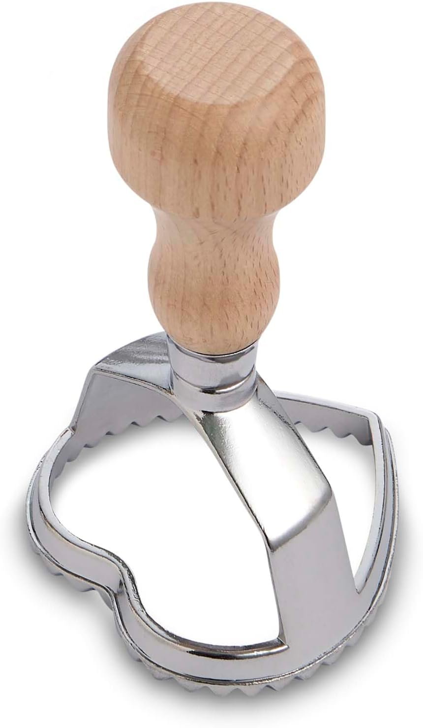 Fante’s Ravioli Maker Stamp With Wooden Handle, Fluted Heart Shape, For Homemade Pasta, Cookies, Everyday Meals, And Holidays, 2.5-Inch