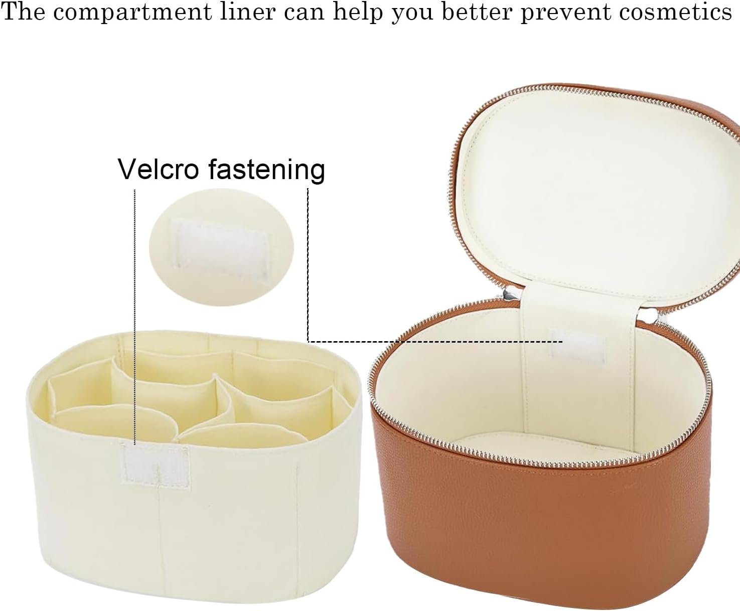 Leather Make Up Bags With Compartments, Brown travel Cosmetic Bags for Women, Parallel Makeup Travel Bags Organizer Equipped With a Detachable Divider - Image 6