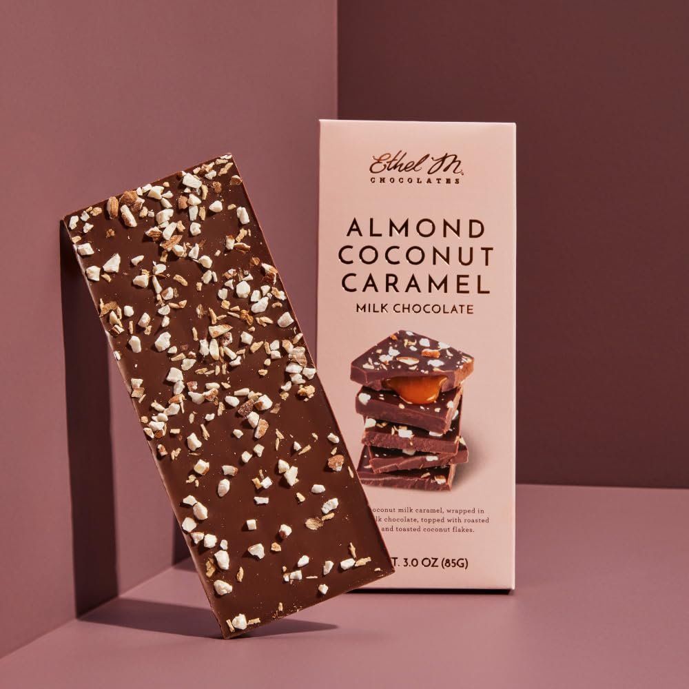 Ethel M Chocolates Small-Batch Gourmet Milk Chocolate Bar with Artisanal Coconut Caramel Soft Center and Drizzled on Roasted Almonds Toasted Coconut Flakes (85g) - Image 3