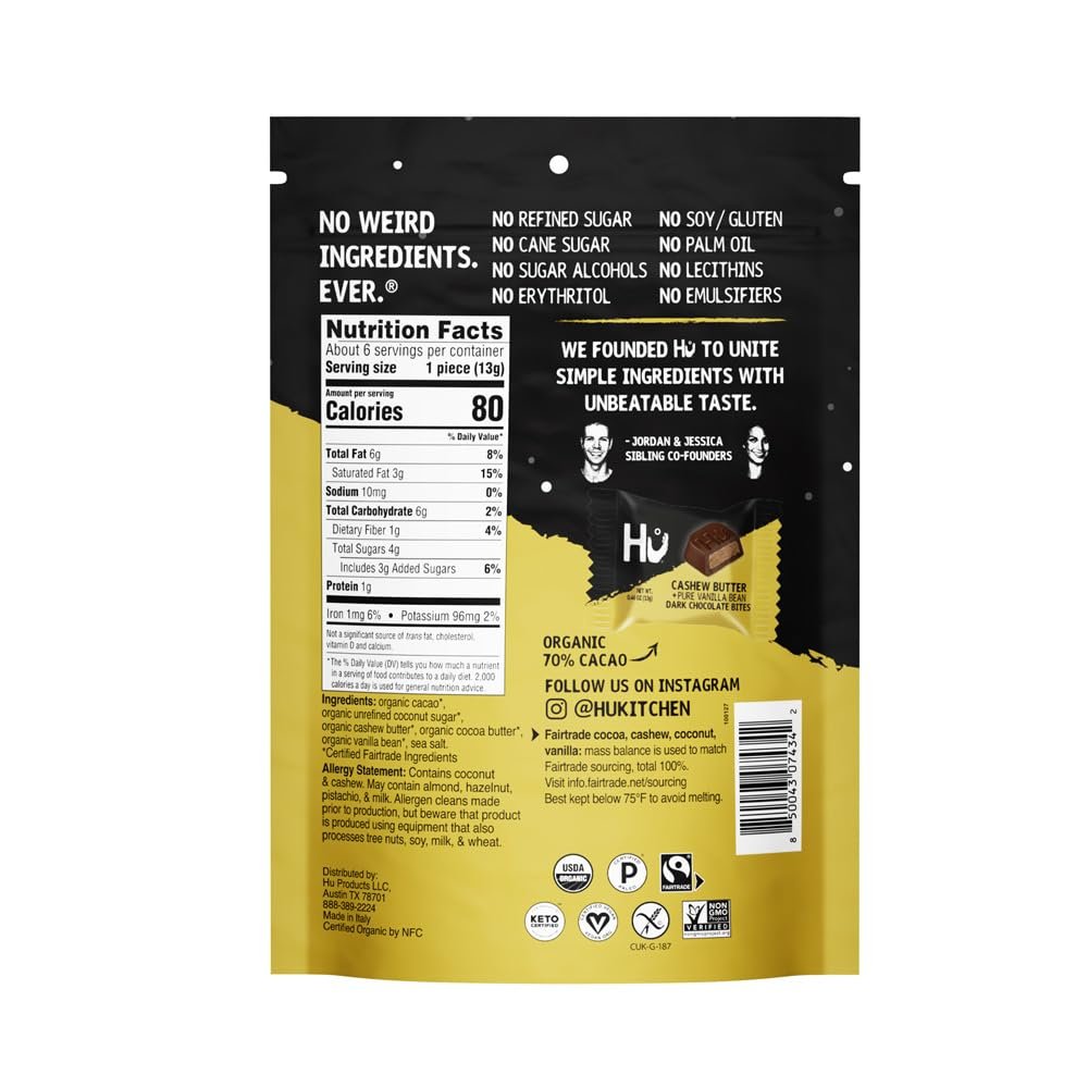 HU KITCHEN Cashew Butter Pure Vanilla Bean Dark Chocolate Bites, 2.75 OZ - Image 3