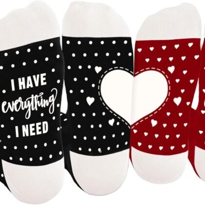 Funny Socks for Couples, His and Hers Gifts, 2 Pack Cute Knitted Heart Socks for Men Women Wife Husband Girlfriend Boyfriend, Wedding Anniversary Birthday Valentines Day Sock Gifts for Him Her