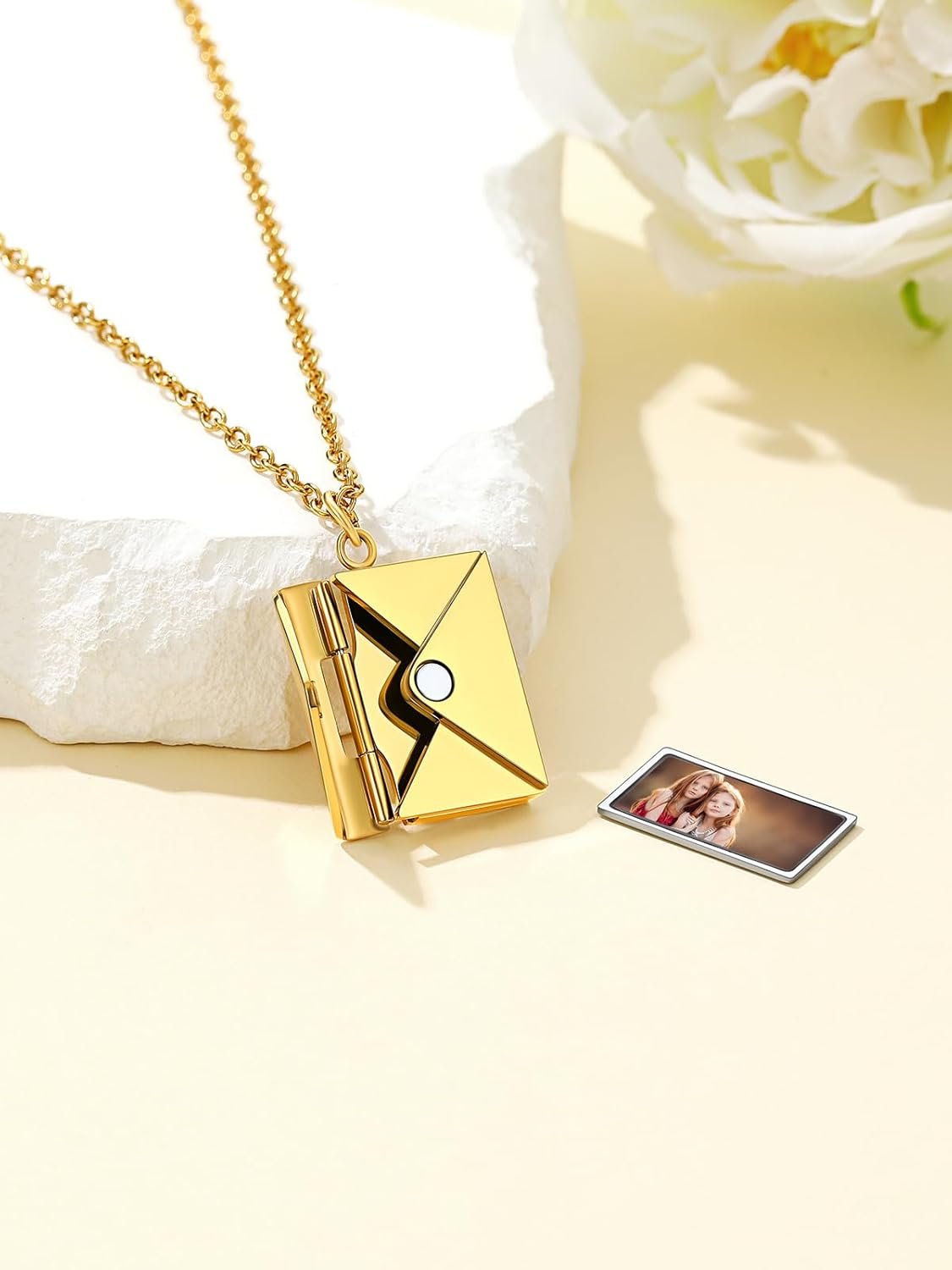 Custom4U Personalized Envelope Necklace with Picture Message Custom Love Letter Locket Necklace for Women Silver/Gold/Rose Gold/Black Birthday Mothers Day Photo Jewelry Gifts for Mom Wife (Gift Box) - Image 8