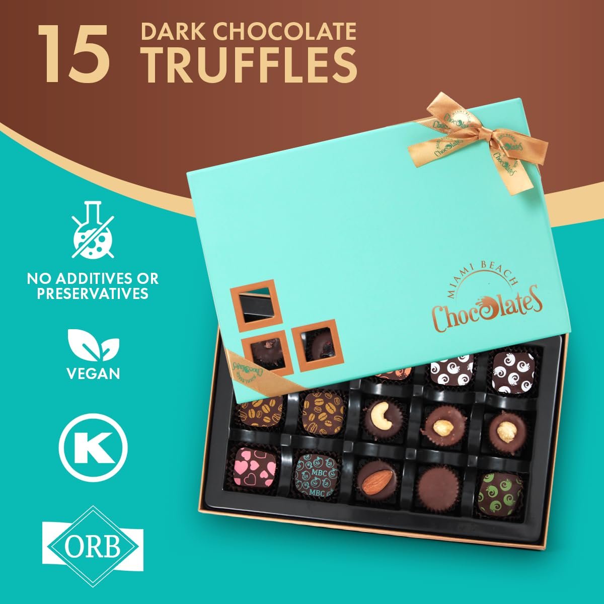 Vegan Dark Chocolate Truffles Gift Box, 15 Pieces of Easter Chocolates Gift Box, Ultimate Assorted Chocolates for Birthdays, Holidays or Corporate Gifts, A Premium Kosher Chocolate Experience for Gifting - Image 2