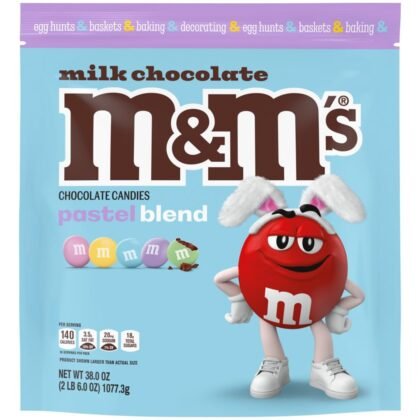 M&M'S Milk Chocolate Easter Candy, Pastel Blend, Chocolate Easter Basket Stuffers, Fill Eggs, 38 Ounce Bag