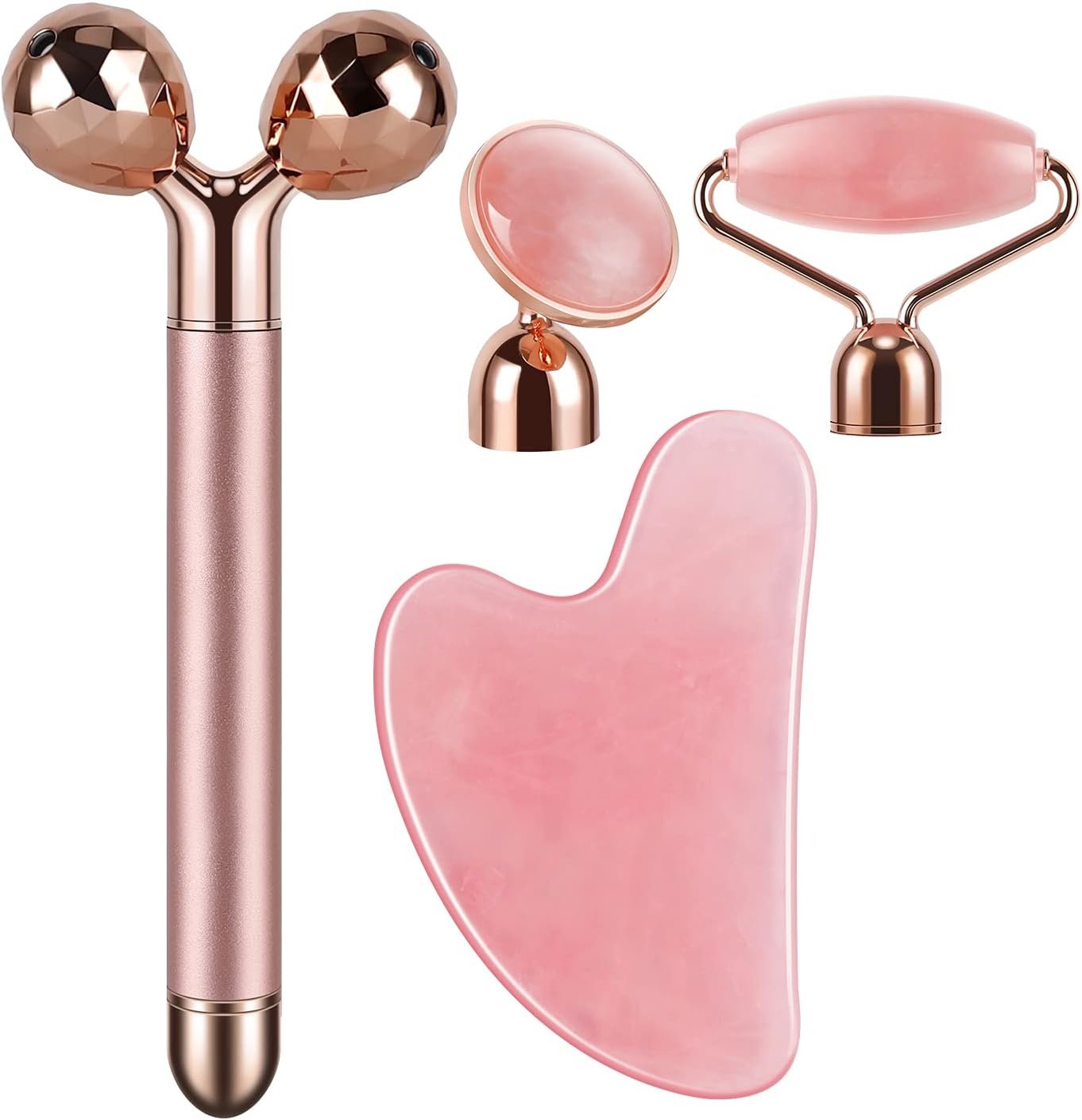 4-in-1 Face Massager and Gua Sha Set for Women, Rose Quartz Face Roller Skin Care Tools Electric Eye Massager Tool for Face Skin Roller - Image 3
