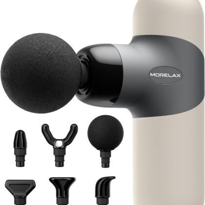 Morelax Mini Massage Gun Portable Deep Tissue Muscle Percussion Massager, Electric Handheld Sport Massager with 6 Massage Heads 4 Speed, Best Gift (Almond)