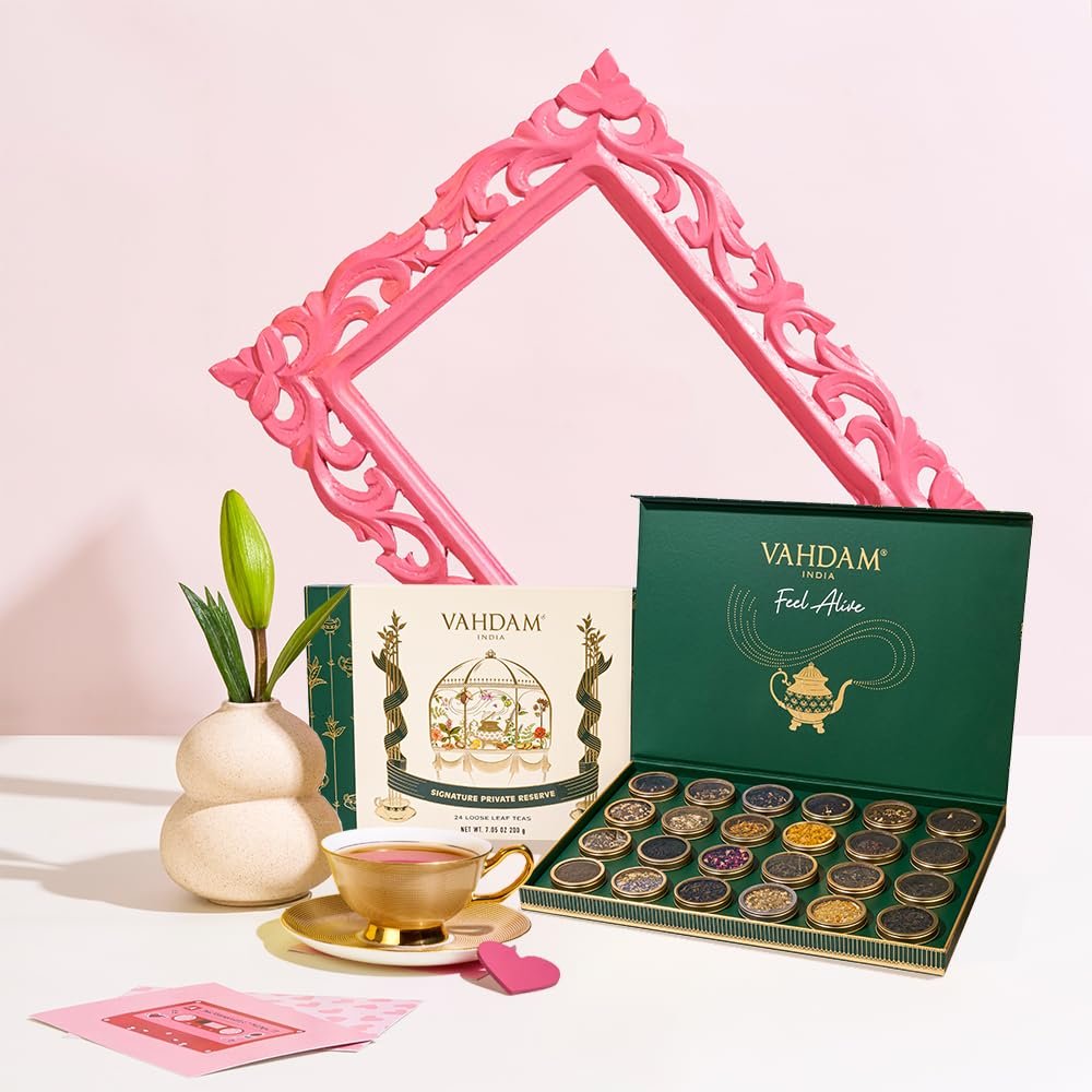 VAHDAM, Luxury Valentines Day Tea Gift Set | 24 Unique Loose Leaf Teas in Tin Caddies - Premium Tea Gift Box | Tea Gift Set | Valentines Day Gifts for Him & Her - Image 3