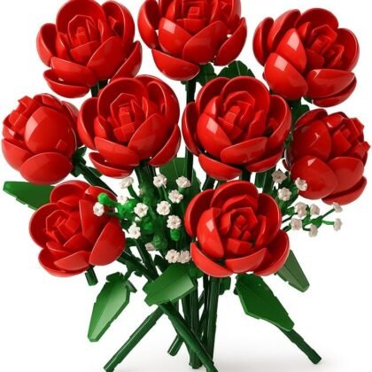 780 PCS Red Rose Building Flower Bouquet Kit for Adults & Kids, DIY Artificial Flowers Set for Home Decor, Desk Display, Gifts for Women, Girls (Red Rose)