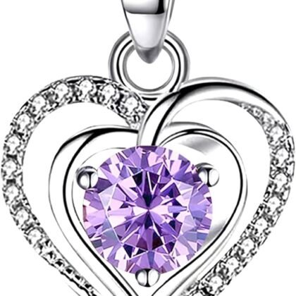 RIVIKO Heart Birthstone Pendant Necklace for Women 925 Sterling Silver Zirconia Necklaces Valentine's Day Anniversary Birthday Mothers Day Jewelry Gifts For Her Mother Wife