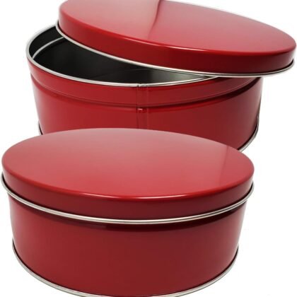 Premium Cookie Tin (2 Pack) Red Classic Design, Empty - Gift Container, Extra Thick Steel