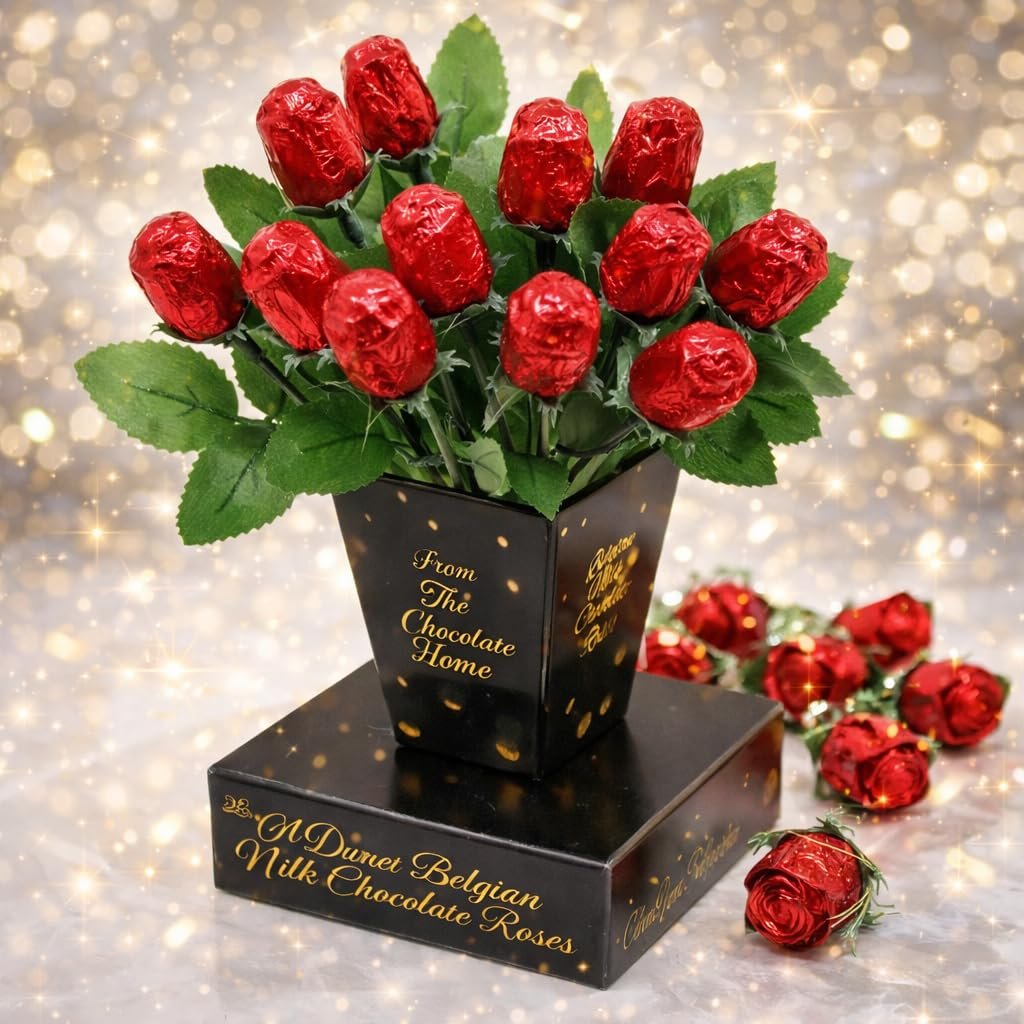 One Dozen Belgian Milk Chocolate Roses in Gift Box | Edible Bouquet Flower - Gift | Sweet Love Her Wife Girlfriend Daughter (1 Gift Box, Sweetheart Chocolate Roses) - Image 6