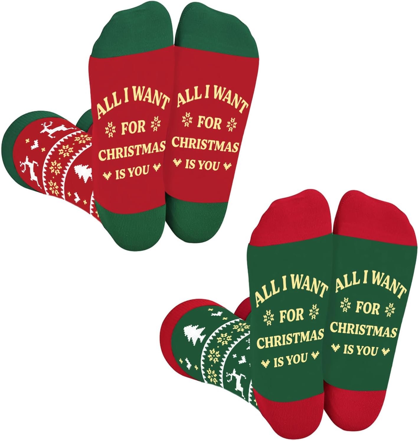 Funny Christmas Socks for Couples, His and Hers Christmas Gifts, Winter Warm Knitted Holiday Sock for Women Men, 2 Pairs Xmas Matching Socks White Elephant Gifts Stocking Stuffers