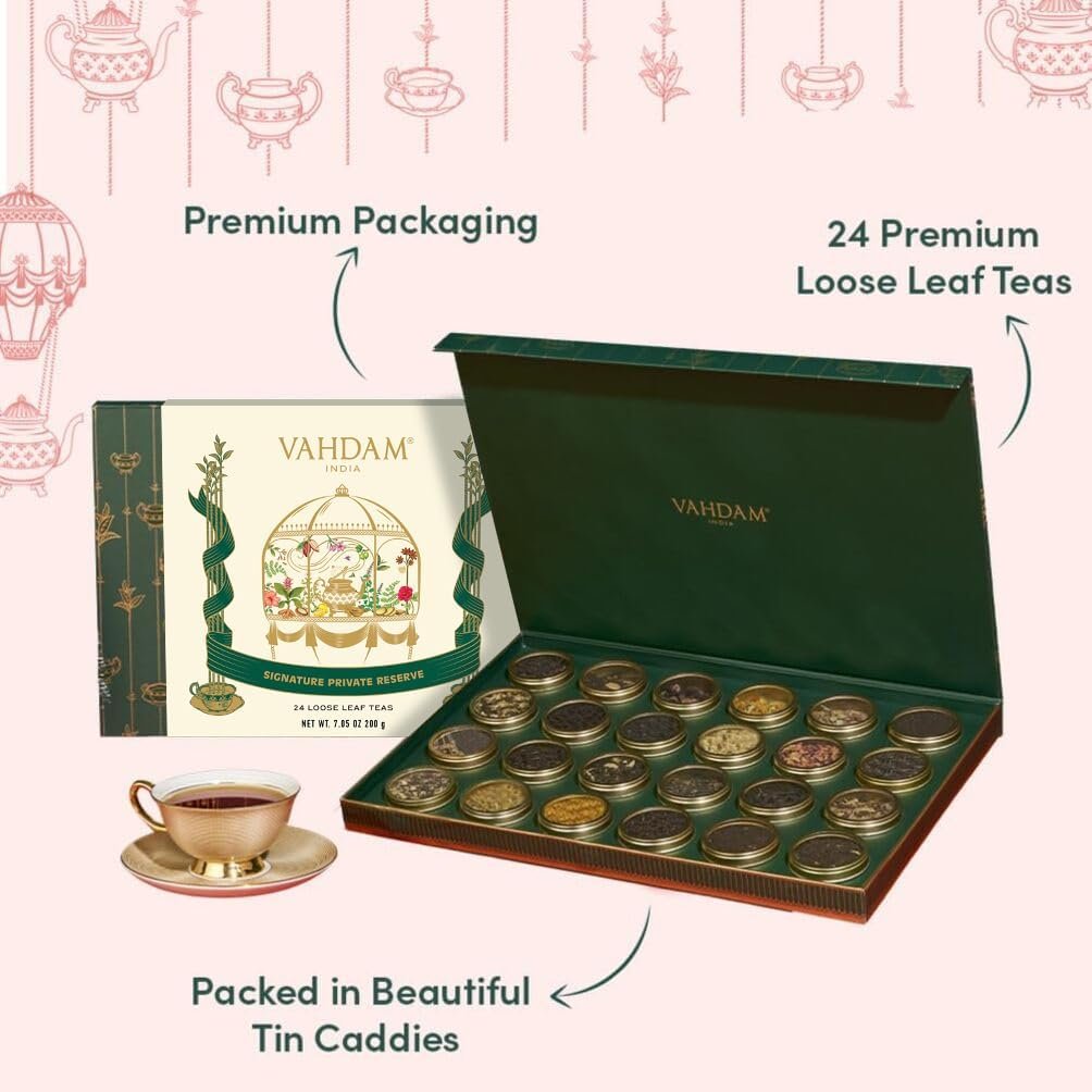 VAHDAM, Luxury Valentines Day Tea Gift Set | 24 Unique Loose Leaf Teas in Tin Caddies - Premium Tea Gift Box | Tea Gift Set | Valentines Day Gifts for Him & Her - Image 5