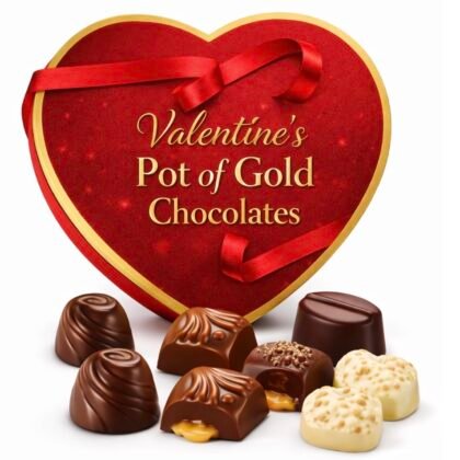 Valentine's Pot of Gold Chocolate Truffles Gift Box, Assorted Milk & Dark Chocolate with Caramel, Romantic Valentine's Day Candy, 14 Oz