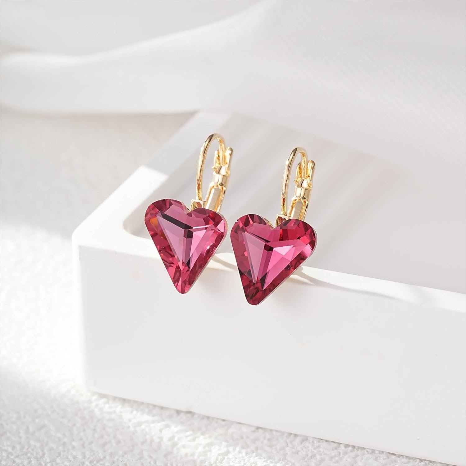 Trendy Austrian Crystal Heart Drop Leverback Earrings for Women 14K Rose Gold Plated Hypoallergenic Jewelry Gifts - Image 4