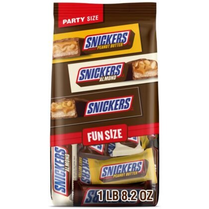SNICKERS Original, Almond and Crunchy Peanut Butter Fun Size Football Chocolate Bars Variety Pack, Party Size, 24.02 Candy Bag