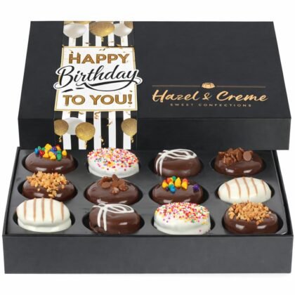 Happy Birthday Cookies - Birthday Chocolate Cookie Gift Basket - Gourmet Food Gifting for Him/Her (Large, Assorted Flavors), Kosher Vegan Cookie Box