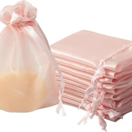 QIANF 20 Pcs Pink Small Organza Bags 4X6 inch for Wedding Favors with Drawstring, Mini Mesh Gift Bags Jewelry Pouch for Candy Bridal Shower Party Favor Baby Shower Christmas