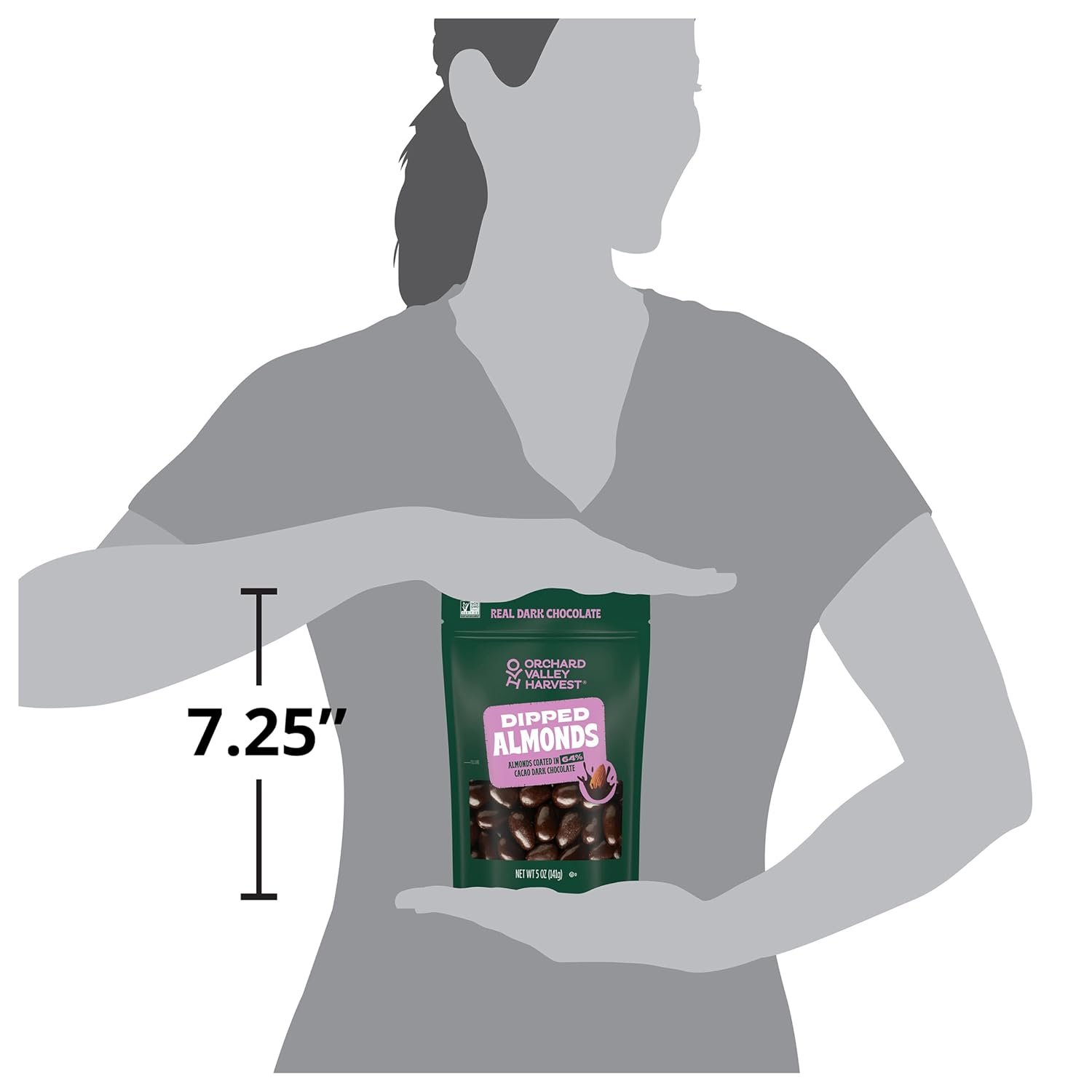 Orchard Valley Harvest Dark Chocolate Dipped Whole California Almonds 5 oz (Pack of 1), Gluten Free, Non-GMO, Stand Up Bag, No Artificial Colors, Flavors or Preservatives, On-The-Go Snack For The Whole Family - Image 7