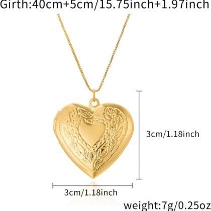 COLORFUL BLING Locket Picture Pendant Necklace,Vintage Engraved Flower Empaistic Carved Pattern Oval Round Heart Necklace