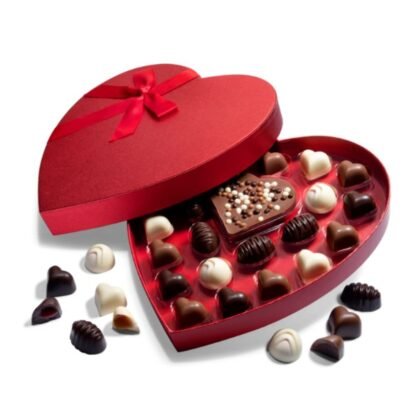 Valentines Chocolate Candy, Valentines Day Assorted Gourmet Belgian Heart Chocolate Truffles, Gifts for Him and Her in Elegant Red Heart Gift Box. Milk, Dark, Strawberry, 6 Flavors with 24 Treats