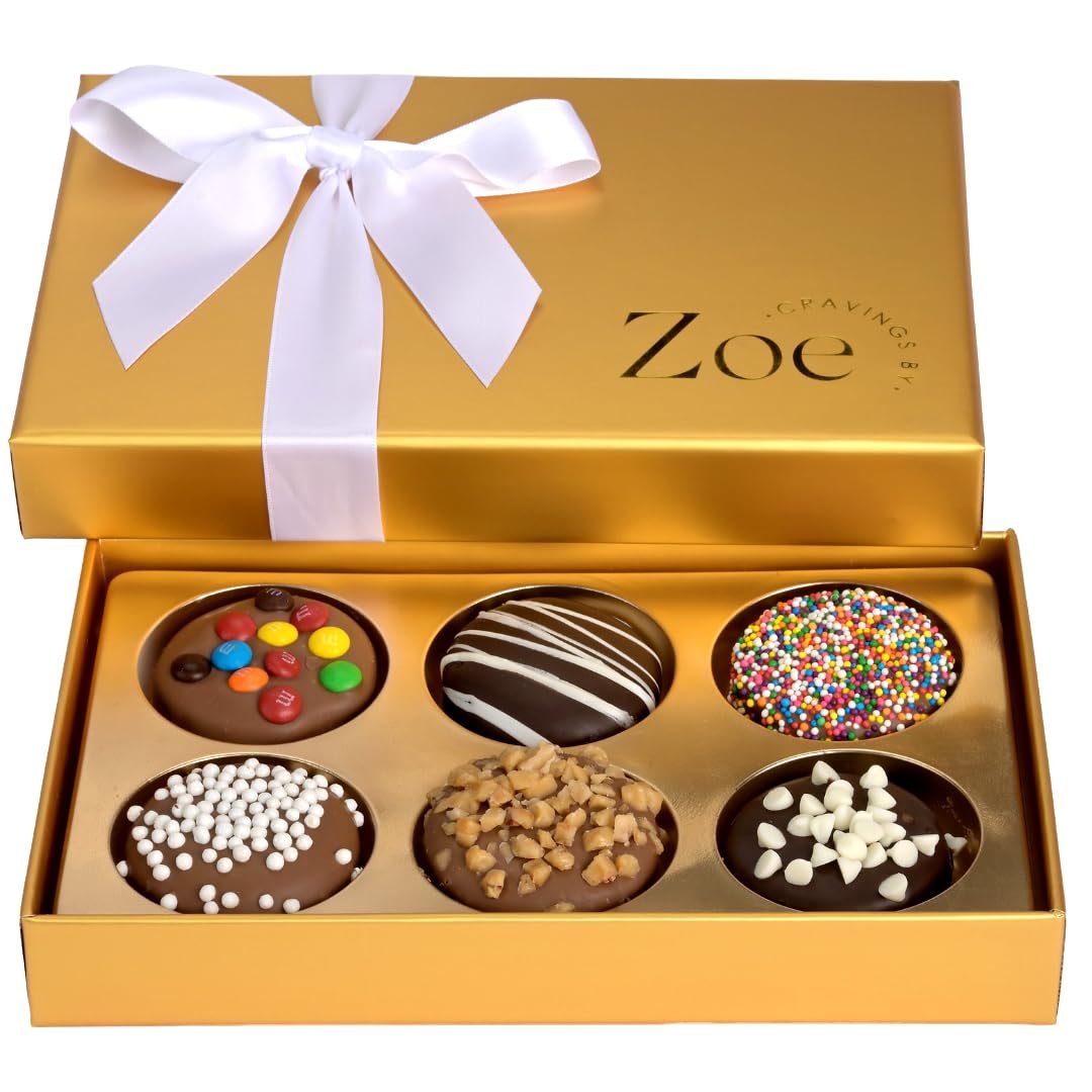 CRAVINGS BY ZOE Birthday Chocolate Covered Cookies Gift Basket | 6 Count | Kosher Milk & Dark Belgian Chocolate Gourmet Food Gift Box | Birthday, Thank You, Candy Gifting Men Women Him Her Mom