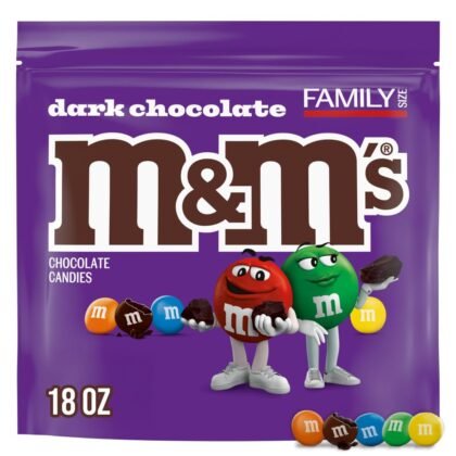 M&M'S Dark Chocolate Candy, Family Size Bulk Candy Chocolate, 18 oz Resealable Bulk Dark Bag