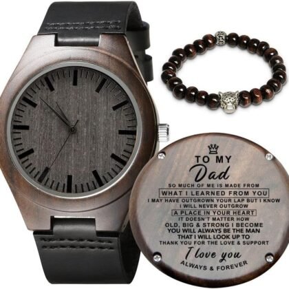 Kenon Personalized Father's Day Wooden Watches Gift for Dad Husband Man- Customized Handmade Wood Watch with Stainless Steel Strap - Graduation Valentines Christmas Birthday Gift for Men