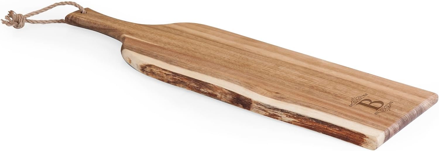 PICNIC TIME Monogram - B - Personalized Artisan 24" Acacia Charcuterie Board with Raw Wood Edge, Cheese Board, Serving Platter, (Acacia Wood) - Image 2