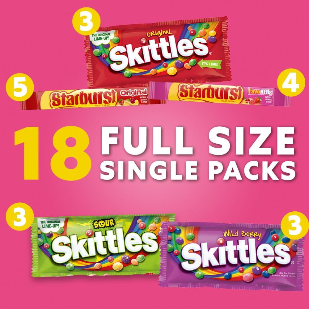 SKITTLES & Starbust Assorted Candy Variety Pack for Holidays, Gifts, Parties, Candy Assortment, 37.05 oz (18 Count) Bulk Box - Image 5