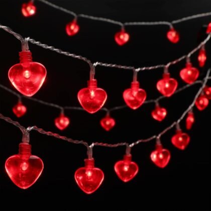 Luditek 2 Pack Total 29ft 80LED Valentines Day Decorations Battery Operated String Lights, Heart Shape Valentines Day Decor for Indoor Outdoor Home Room Party Wedding