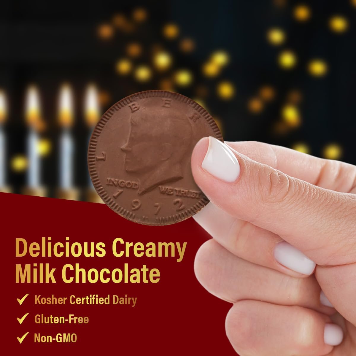 Belgian Milk Chocolate Gold Coins Bulk - 21.2oz Approx 115 Individually Wrapped Large Chocolate Coins Box For Hanukkah Gelt, Holdiay Party Favors, & Treats - OU-D Kosher - Image 4