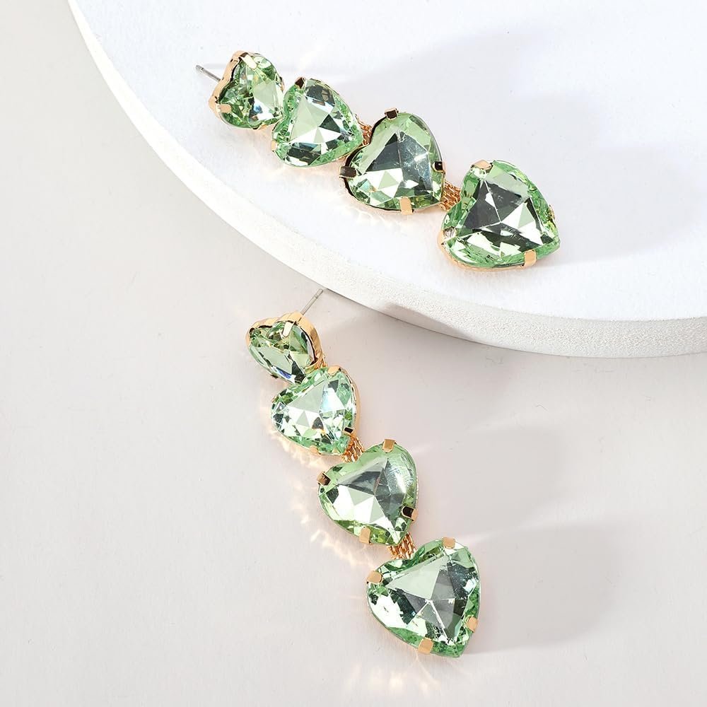 Heart Rhinestone Statement Earrings Heart Crystal Drop Dangle Earrings for Women Valentine's Day Love Wedding Party Gifts - Image 2