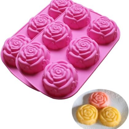 Silicone Mold for Handmade Soap Cake Jelly Pudding Chocolate 6 Cavity Rose Flower Design, Set of 2 Pink