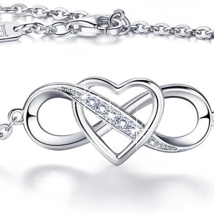 Billie Bijoux Women Bracelets 925 Sterling Silver Infinity Heart White Gold Plated Cubic Zirconia Adjustable Bracelet Best Gifts for Women