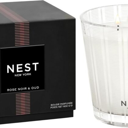 NEST New York Scented 3-Wick Candle, Rose Noir & Oud - 21.2 oz - Up to 100-Hour Burn Time - Reusable Glass Vessel