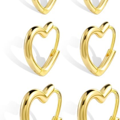 925 Sterling Silver 3 Pairs Heart Earrings Set for Women 14K Gold Plated Hoops, ALEXCRAFT Minimalist Hearts Shaped Small Big Silver Huggie Hoop Trendy Earring Hypoallergenic Thick Chunky Earings
