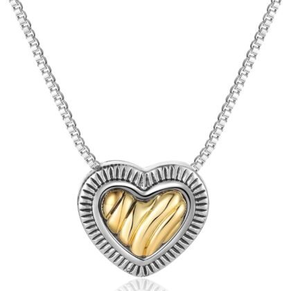Heart Pendant Necklace Two Tone Gold and Silver Necklaces for Women Cable Wire Desinger Inspired Statement Women Jewelry Gifts