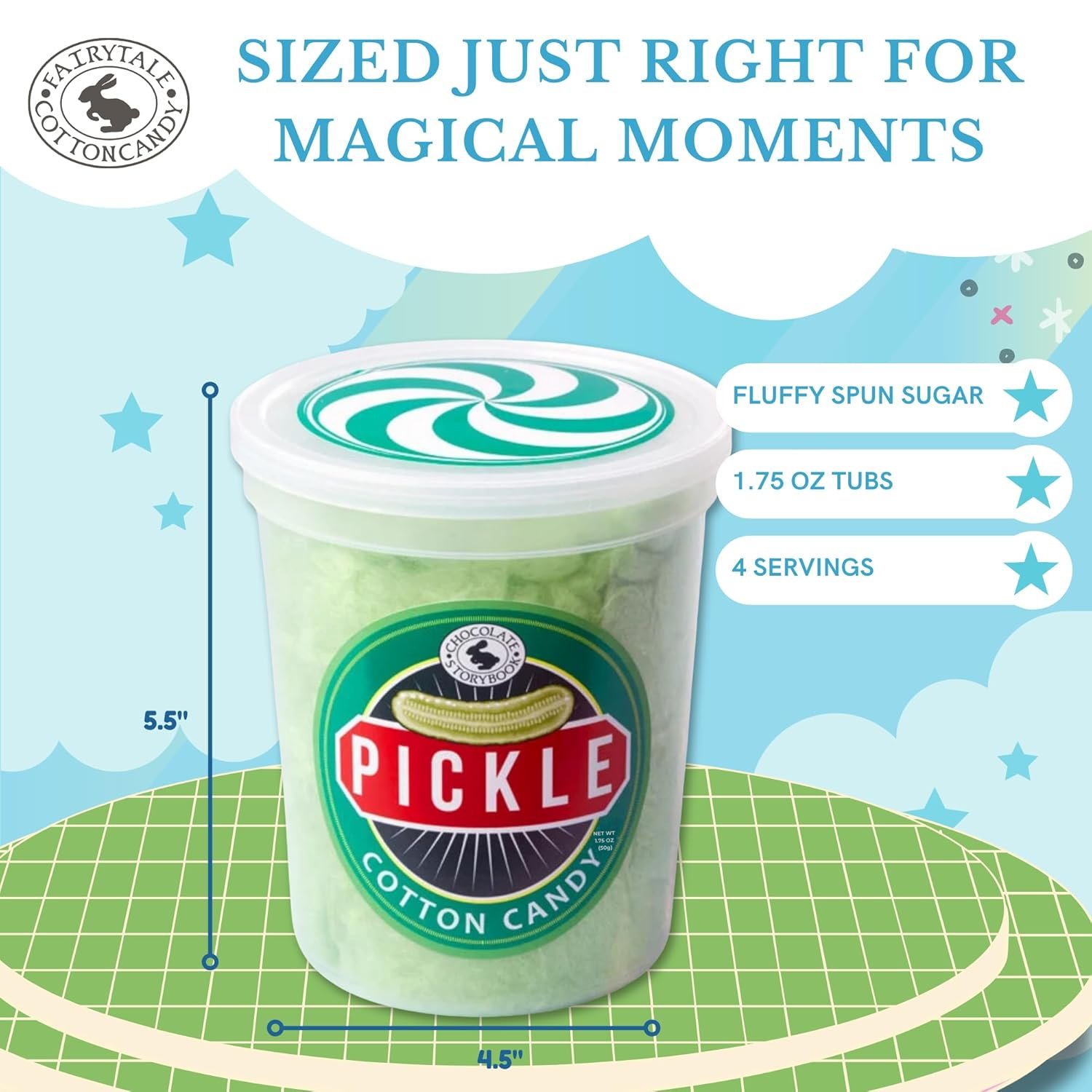 CHOCOLATE STORYBOOK Gourmet Flavored Cotton Candy – Unique Idea for Holidays, Birthdays, Gag Gifts, Party Favors (Pickle, 1.75 oz, 1-Pack) - Image 4