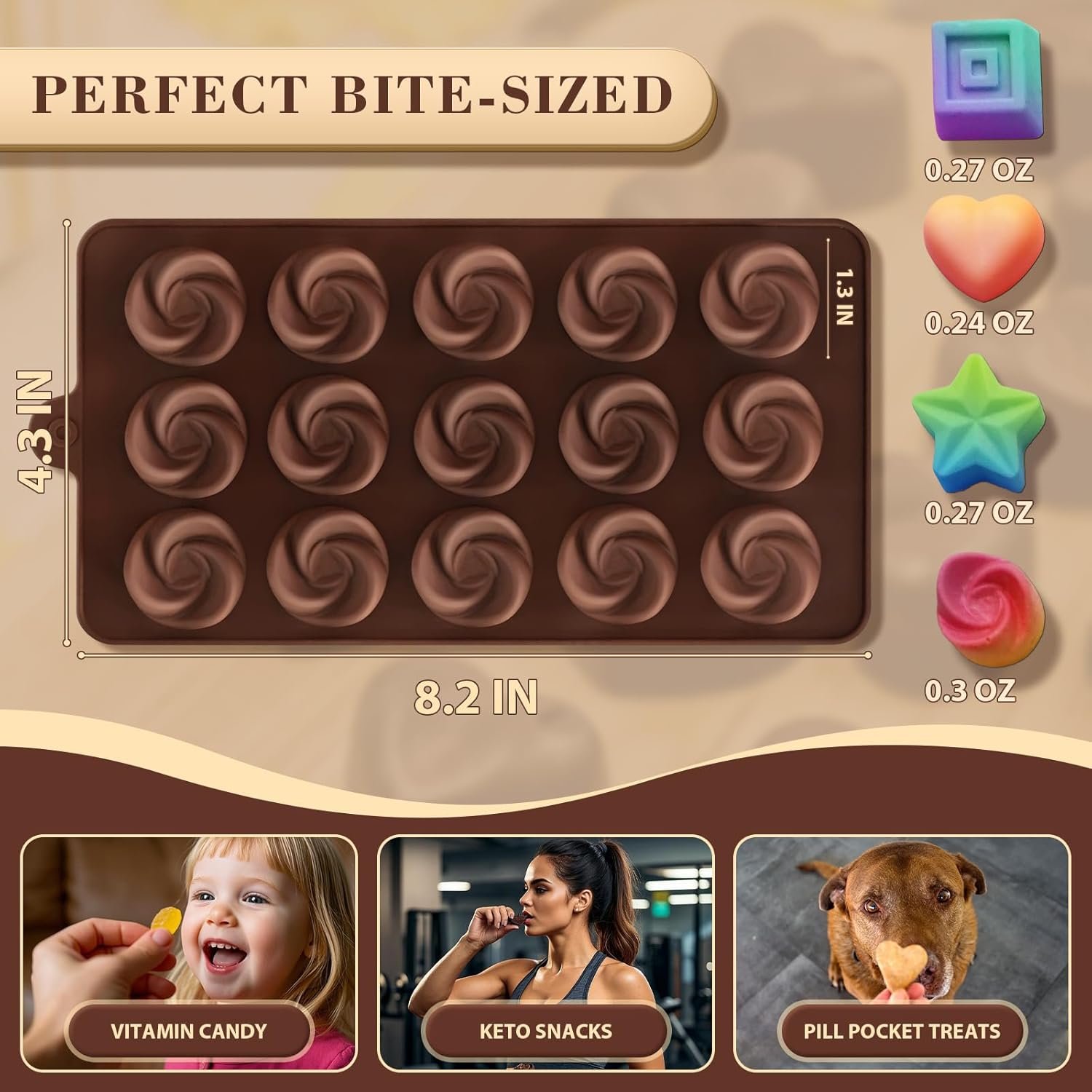 HKNMTT Chocolate Molds Silicone for Hard Candy Butter, 4 Pcs Small Bite Size Heart Star Sqaure Shapes Truffle Caramel Mould, Homemade Wax Melts Food Grade Baking Set Oven Safe Kit - Image 3