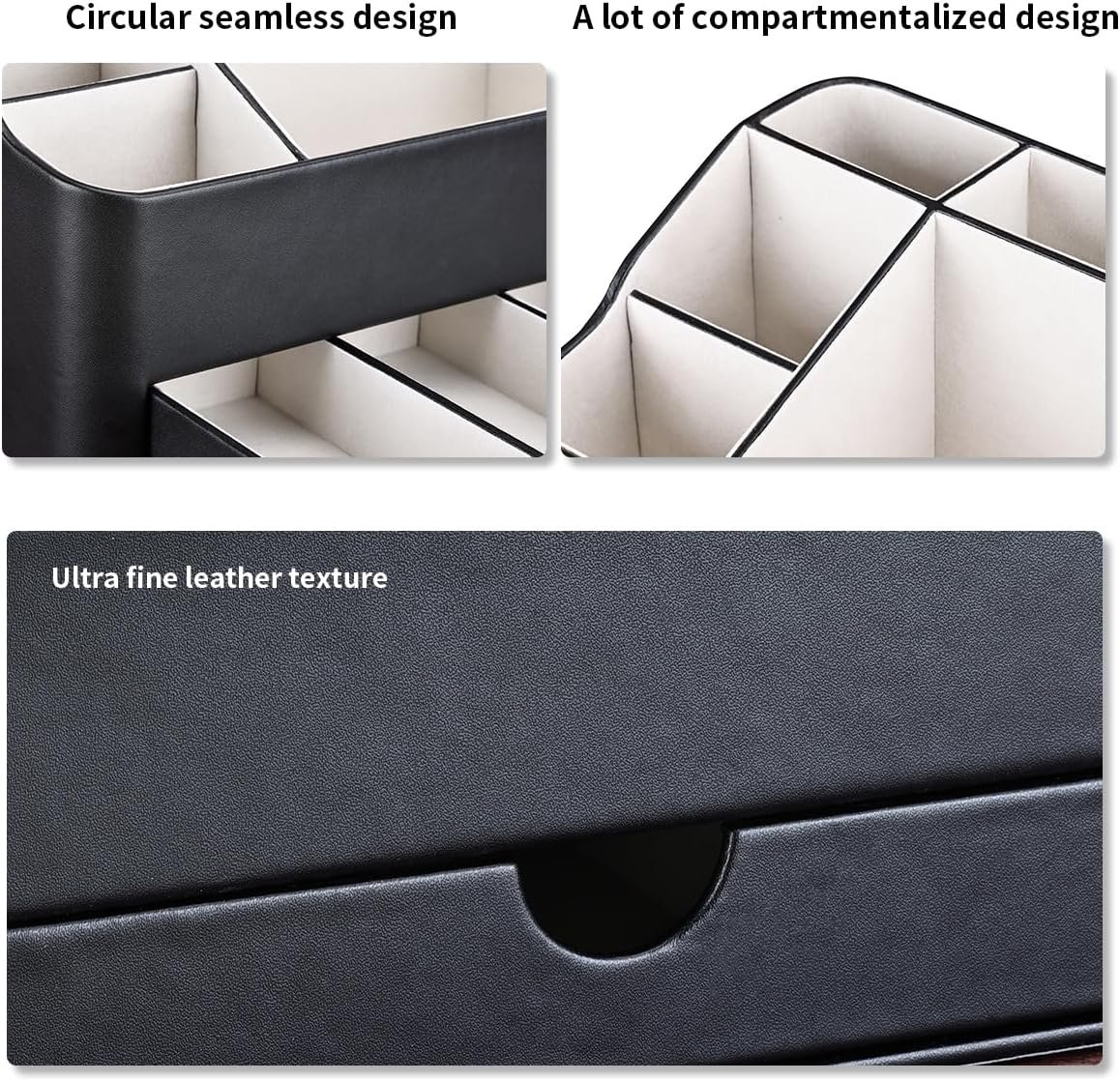 KINGFOM Desk Organizer with Drawer, Multifunction Pencil Holder for Desk, Desk Organizer and Accessories 5 Compartments for Home Office Supplies (Black) - Image 4