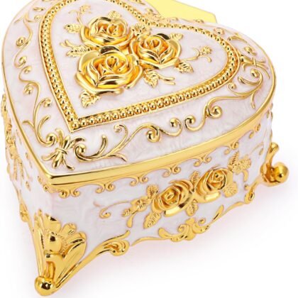 Hipiwe Vintage Metal Jewelry Box - Heart Shape Trinket Organizer Ring Box Case with Rose Pattern Jewelry Storage Box for Ring Earrings Necklace, Gift for Women