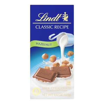 Lindt CLASSIC RECIPE Hazelnut Milk Chocolate Bar, Milk Chocolate Candy, 4.4 oz. (12 Pack)
