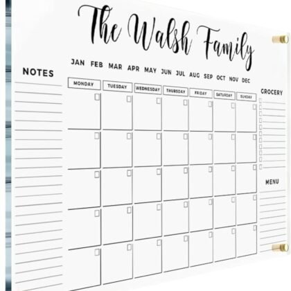 FAMILY NAME CALENDAR Personalized Acrylic Wall Calendar - Personalized Calendar 2026, Horizontal Wall Calendar, Monthly and Weekly Calendar, Housewarming Gift, Goals, To Do