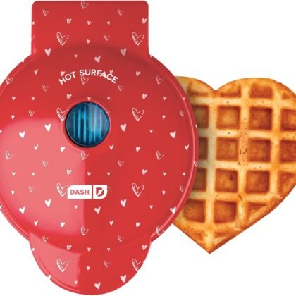 Dash Mini Waffle Maker- Electric Waffle Maker for Fun Breakfasts - Dual Nonstick Cooking Surface - Enjoy Fun, Family-Friendly Treats - Red Love Heart