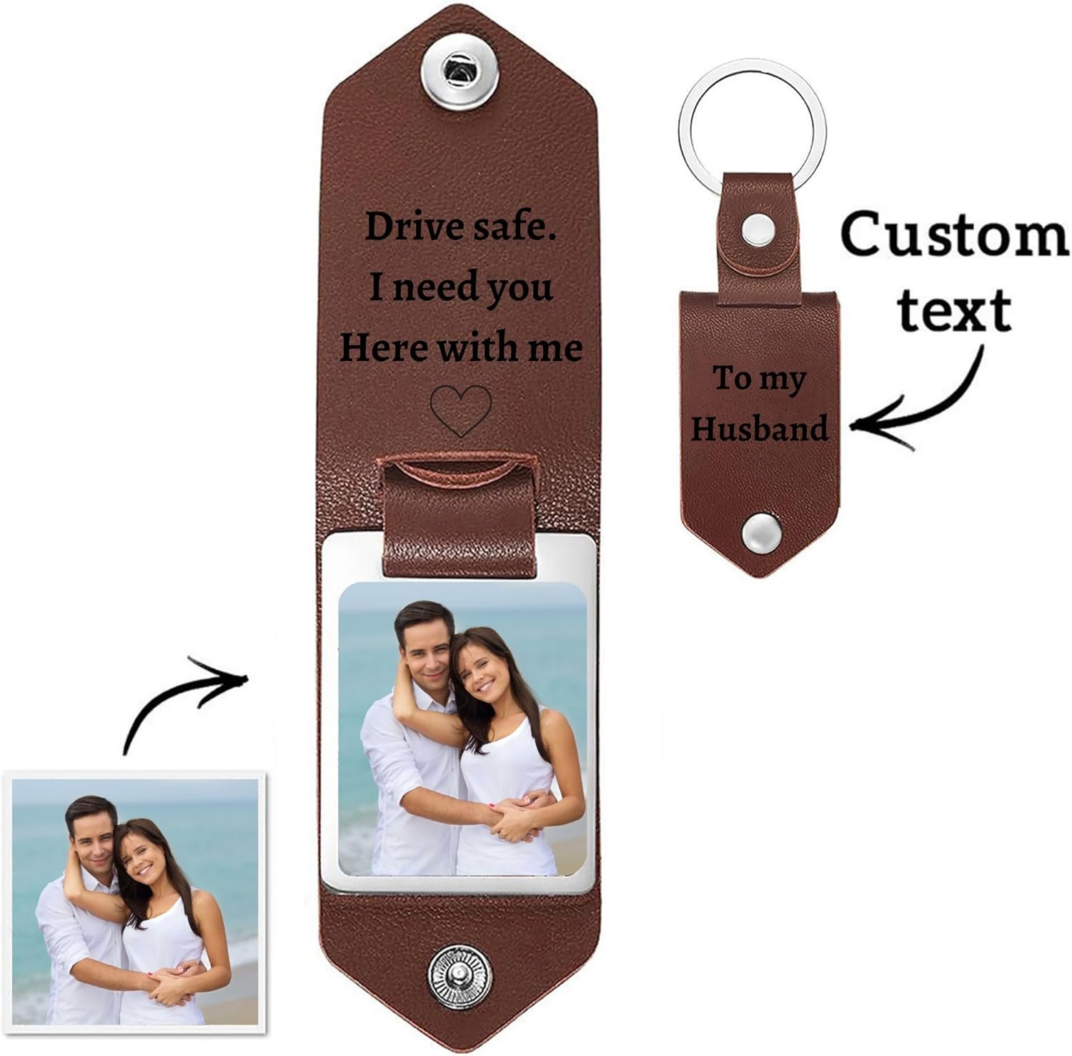 Personalized Photo/Text Leather Keychain for Men Womens Custom Picture Key Chains Memorial Gifts for Family Lover - Image 5