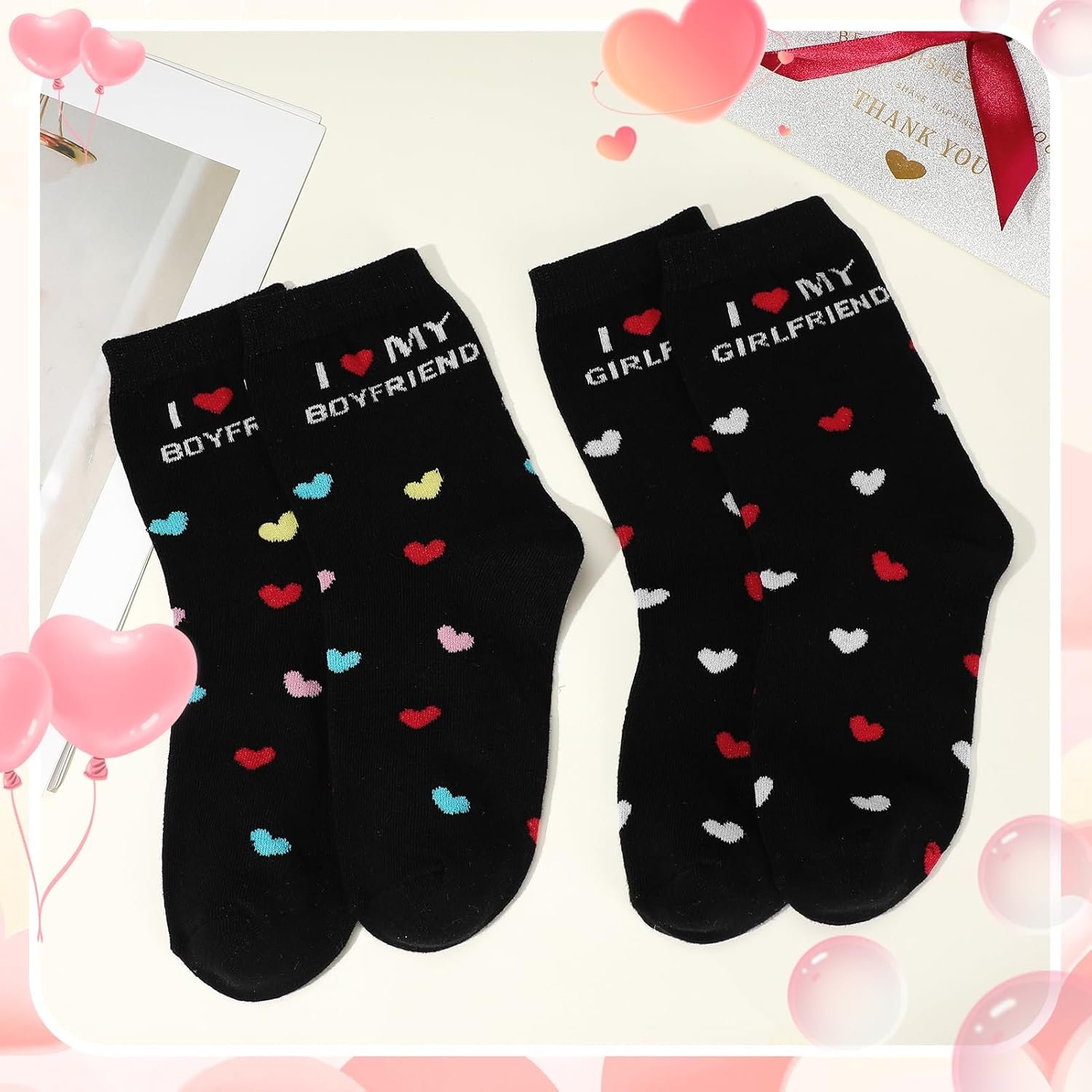 2 Pairs Funny Couple Socks Valentine's Day Gifts for Him, I Love My Boyfriend/Girlfriend Socks Set with Envelope Romantic Gifts for Anniversary Valentine's Day Birthday - Image 7
