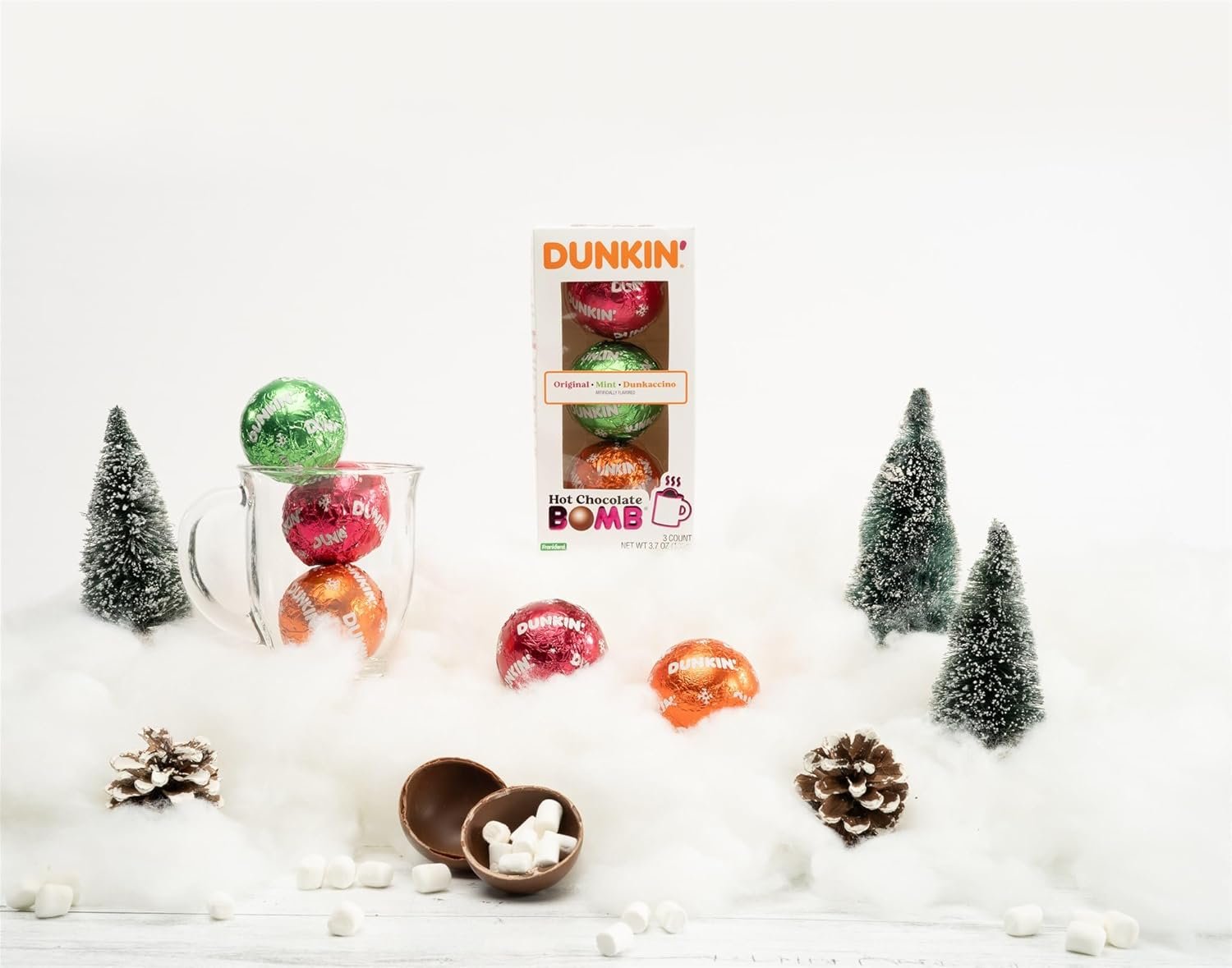 Dunkin' Hot Chocolate BOMB Gift Set, 3 Flavors: Original, Mint, Dunkaccino, 3.7 oz, Cocoa Stocking Stuffer - Image 4