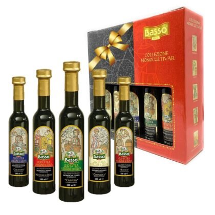 BASSO 1904 - Extra Virgin Olive Oil Gift Set, Experience 5 Olive Oil Varieties, First Cold Pressed, Tasting and Dipping Olive Oil Gift Box, (5 pack x 100 ml)