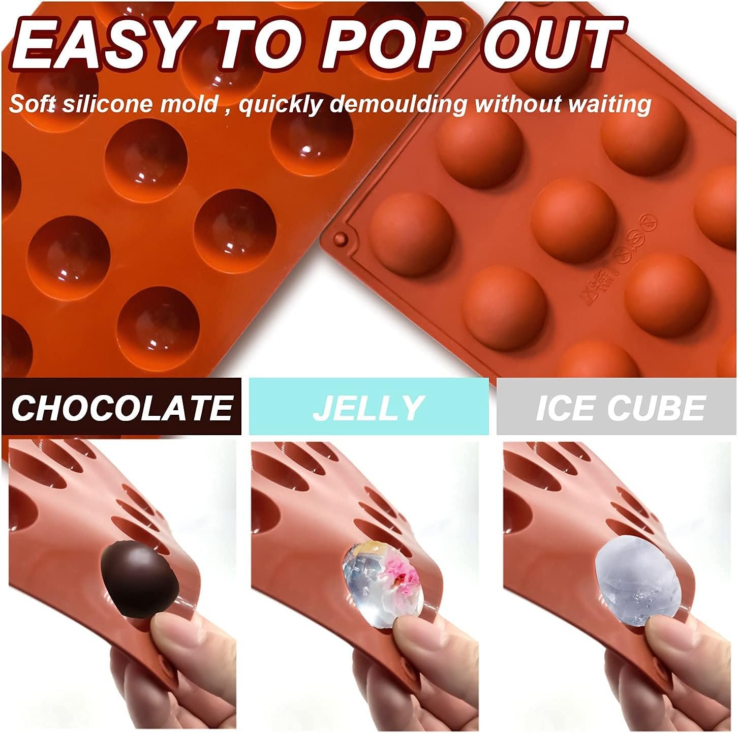 Small 15-Cavity Semi Sphere Silicone Molds Non-Stick,2 Packs Half Sphere Silicone Baking Molds for Making Jelly, Chocolates and Cake - Image 3